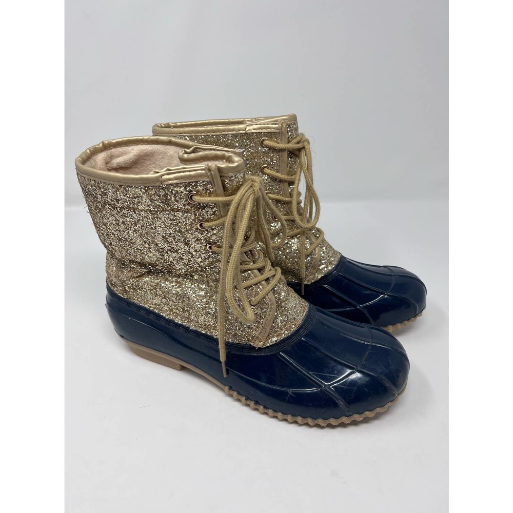 Sugar Skipper Gold Glitter Navy Waterproof Boots Plush Lining‎ Size 10M Scuffed